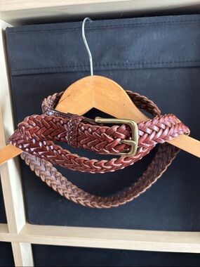 L.L. Bean Braided Leather Belt in Chestnut Brown with Brass Buckle 36”